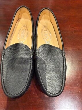 Tod's Black Pebbled Leather Slip-On Loafers